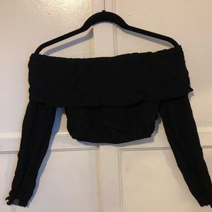 Bohemian black long sleeve crop with one ruffle